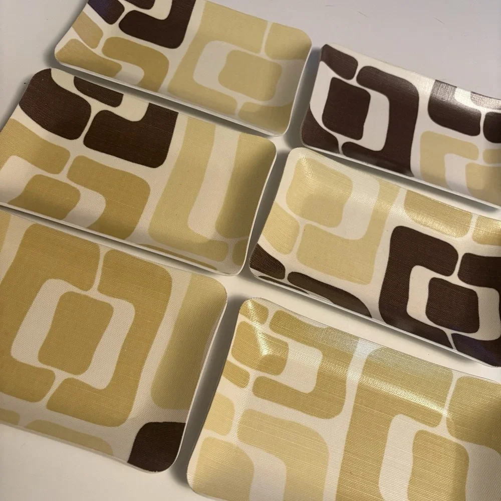 RARE Angela Adams Cream, Gold & Brown Set Of 6 Trays 8x5
